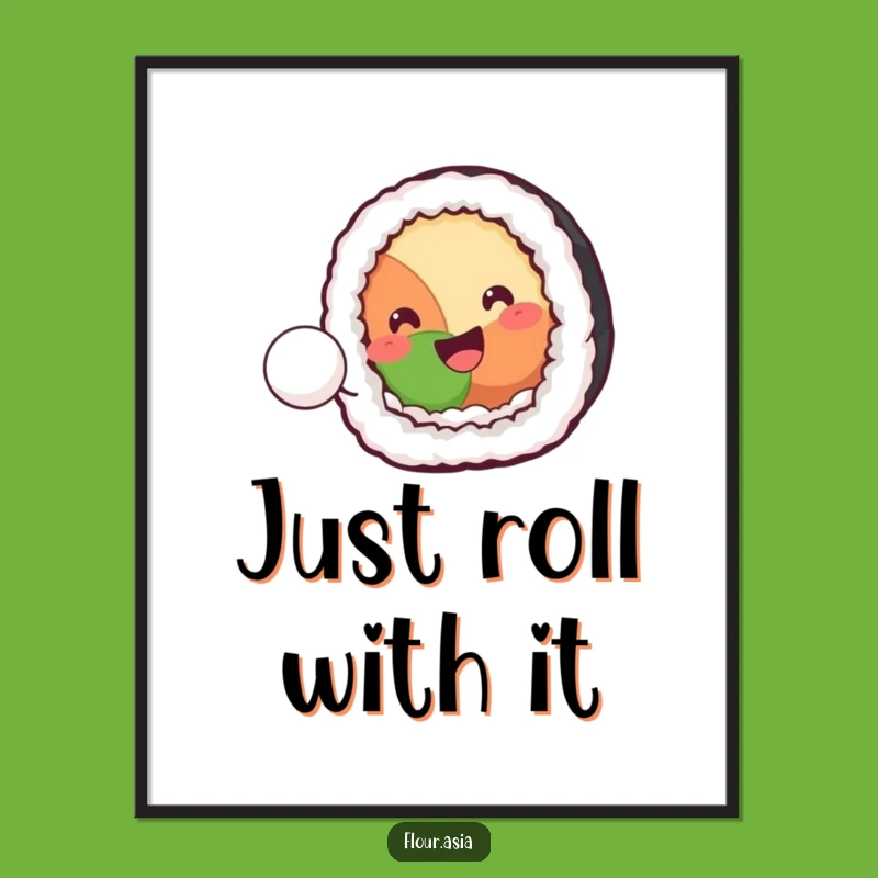 Funny Kawaii Sushi Roll Digital Print: Playful Rice Ball Art for Instant Gifts