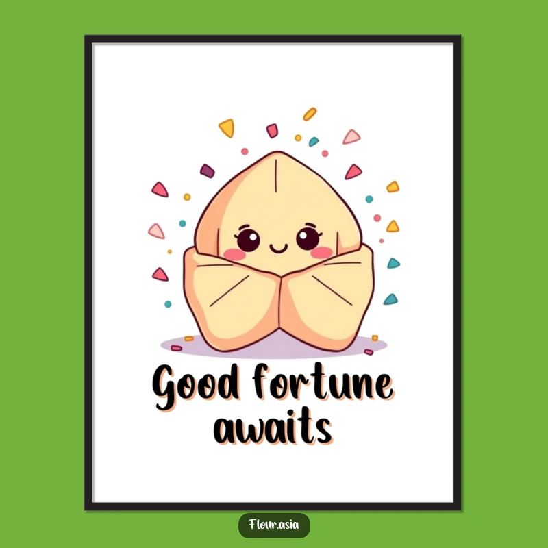 Funny Kawaii Fortune Cookie Poster: Confetti Art for Whimsical Decor Gift