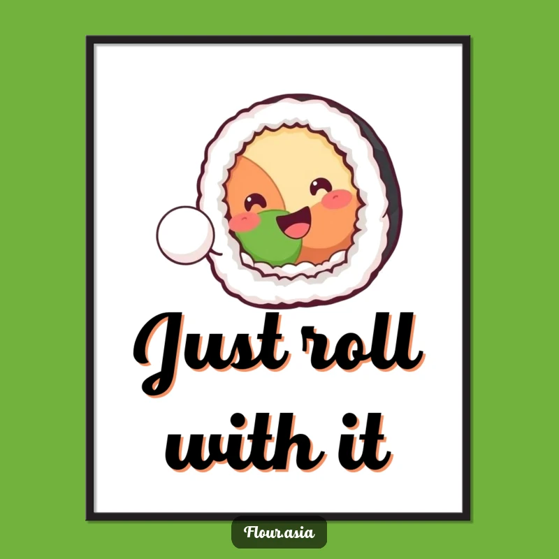 Funny Kawaii Sushi Roll Poster: Playful Rice Ball Art for Whimsical Decor Gift