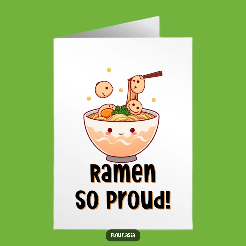 Free Printable Congrats Card: Kawaii Ramen Bowl Juggles Excitement for Your Big Achievement