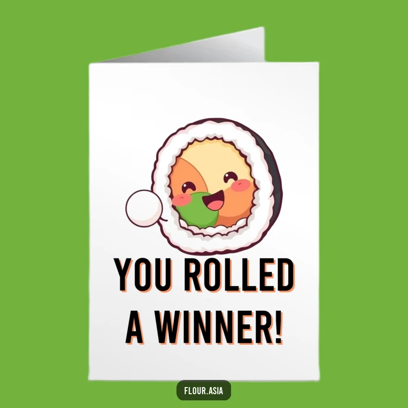 Free Printable Congrats Card: Kawaii Sushi Roll Celebrates Victories with Rice Ball Joyful Bounce