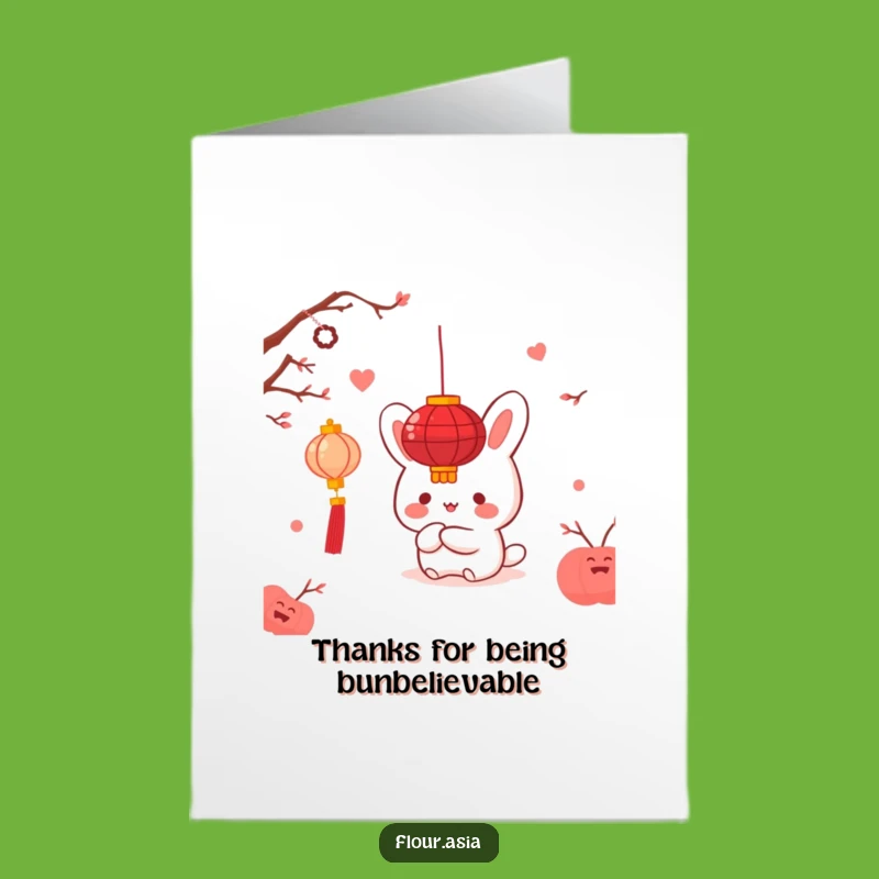Free Printable Thank You Card: Sweet Bao Bun Expresses Gratitude from Behind a Red Lantern