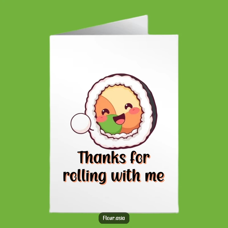 Free Printable Thank You Card: Humorous Sushi Roll Shows Gratitude with a Playful Rice Ball